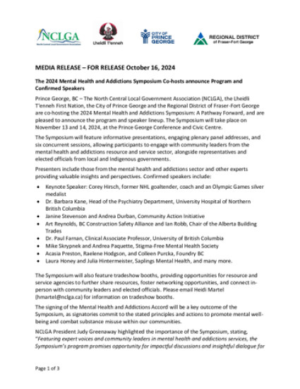 2024 Mental Health & Addictions Symposium - Media Release 2