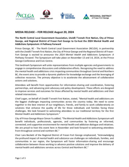 2024 Mental Health & Addictions Symposium - Media Release 1