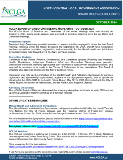 October 2024 - Board Highlights Report