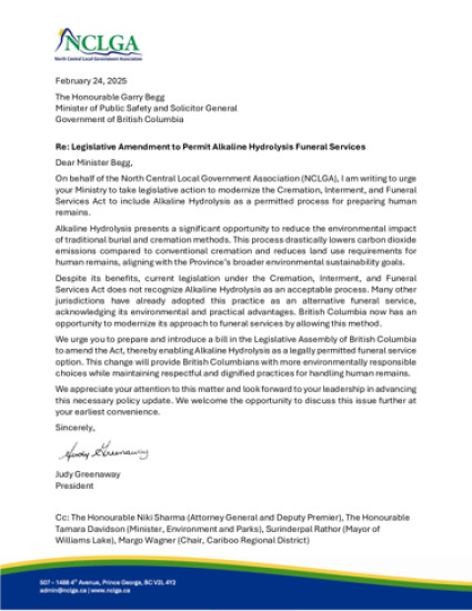 Advocacy Letter - Alkaline Hydrolysis Funerals